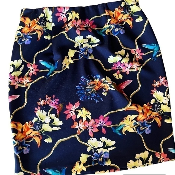Carmen Marc Valvo blue floral hummingbird skirt - Picture 1 of 3